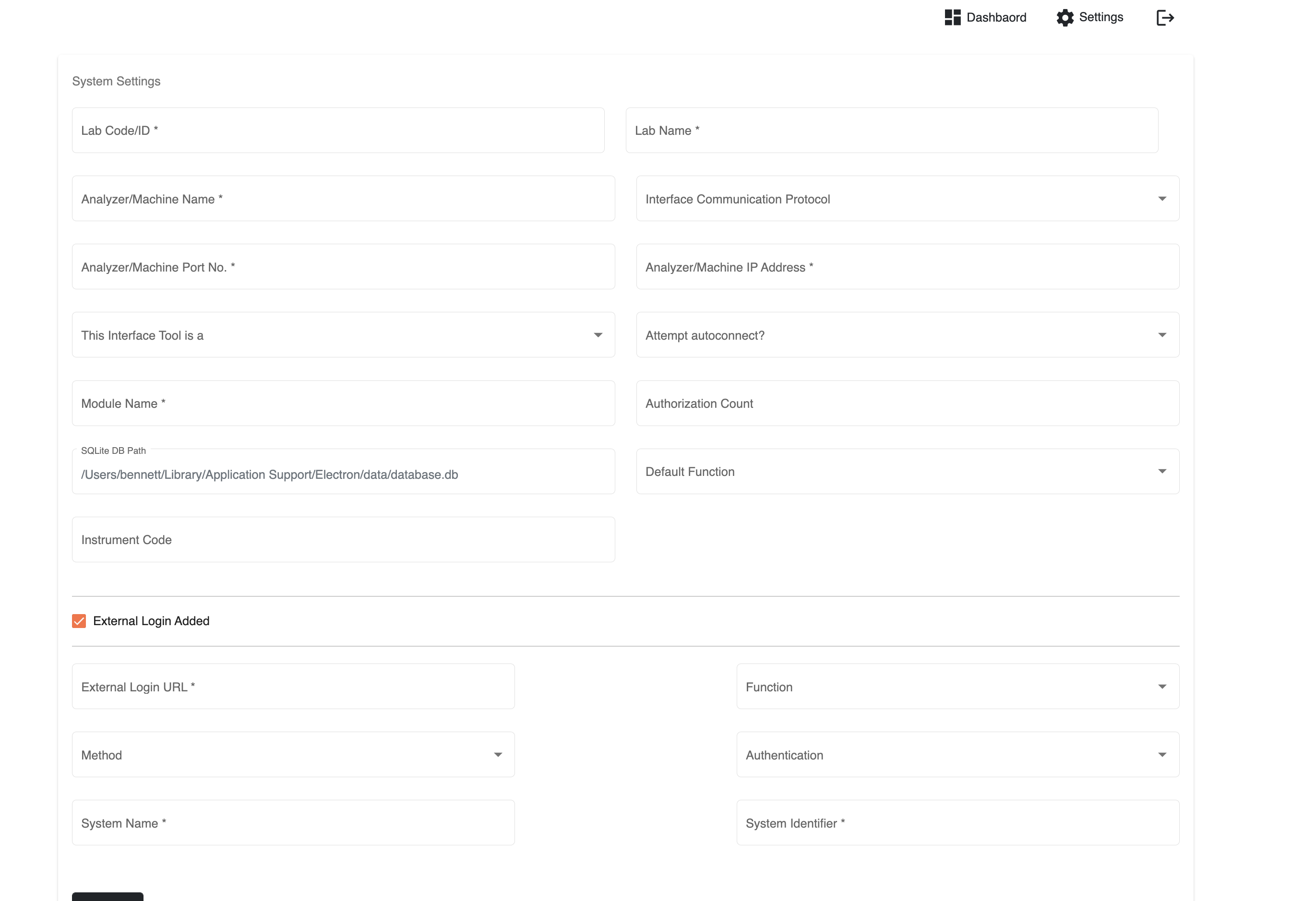 Middleware config page