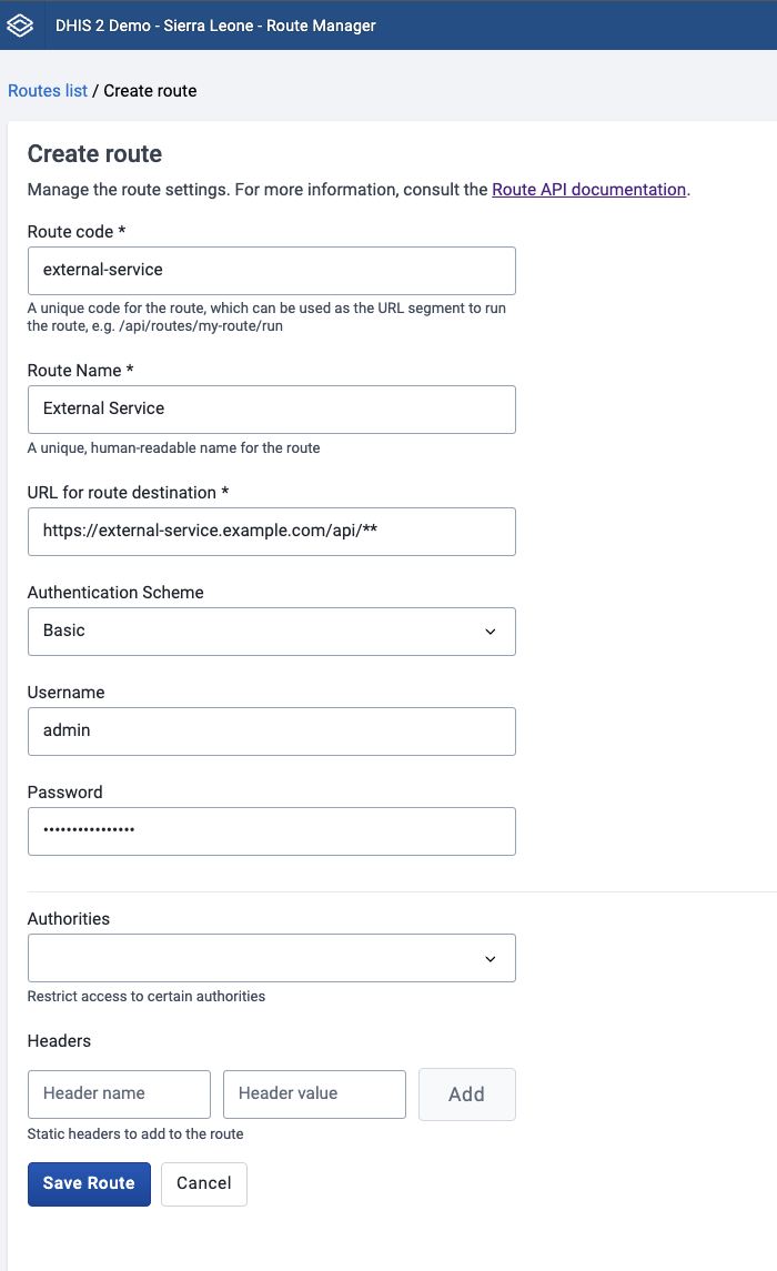 Configuring a route through the Route Manager App