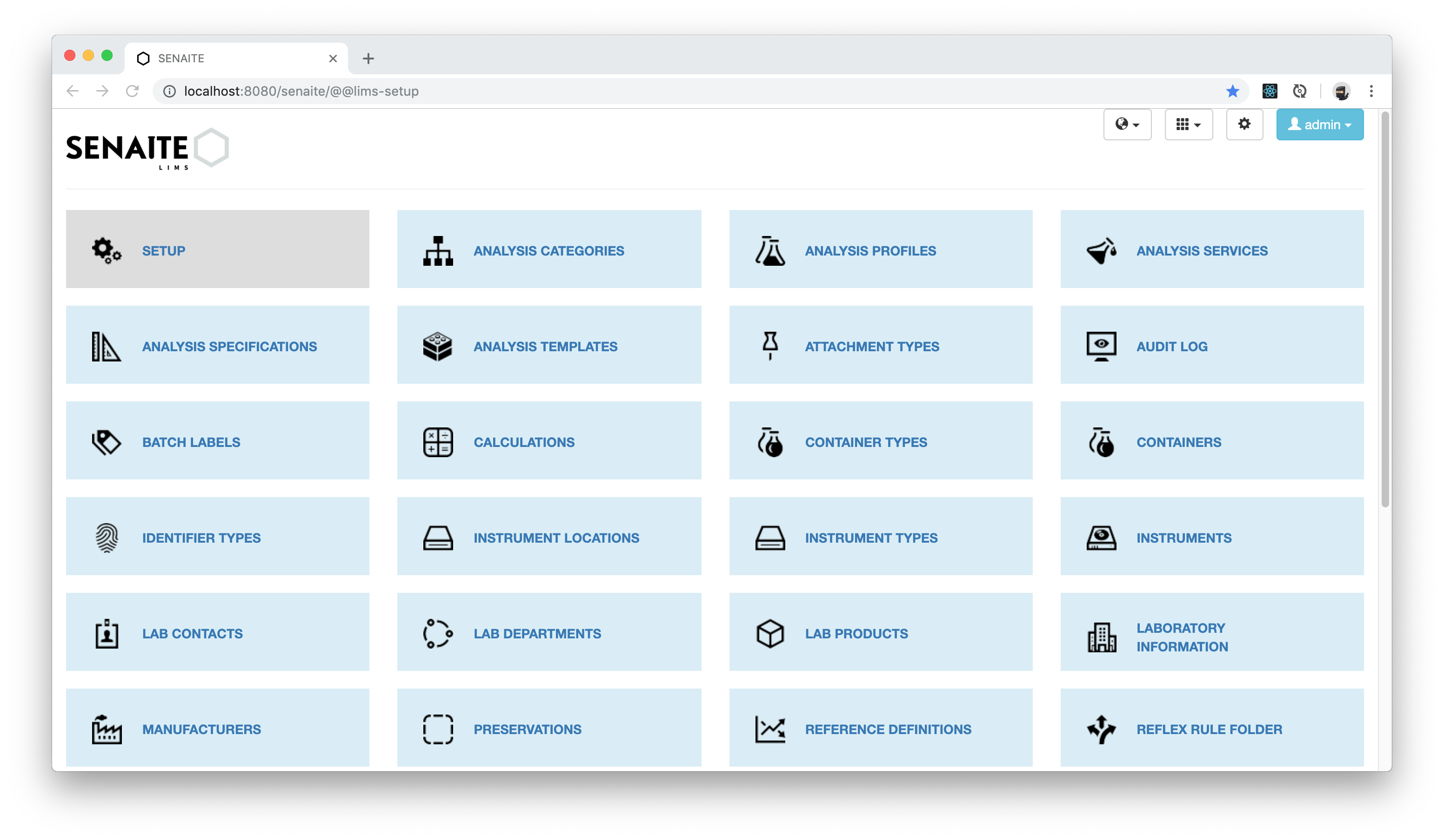 Senaite setup screen